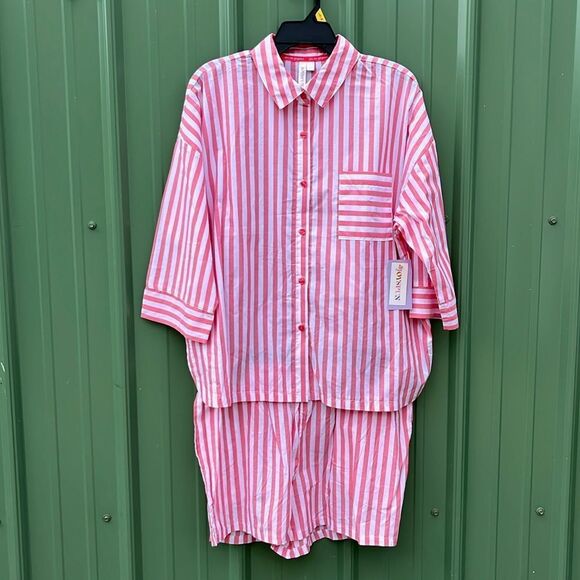 Silky Soft Woven Notch Collar Top and Boxer Shorts Pajama Set Size L - Picture 1 of 9